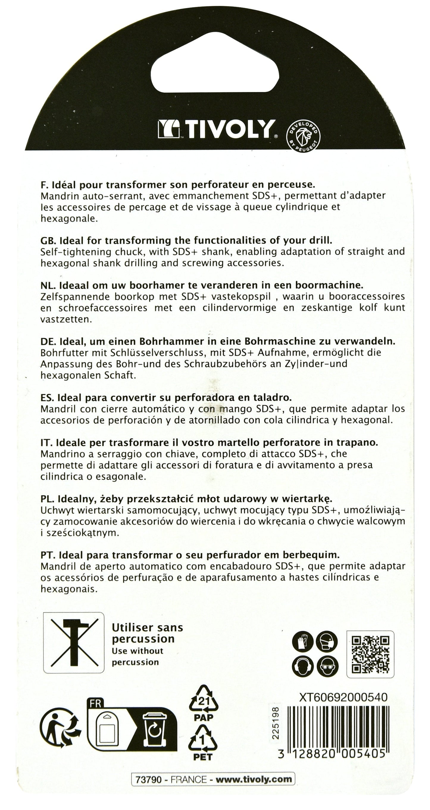 Tivoly Mandrin auto-serrant SDS+ Ø 2 à 13mm