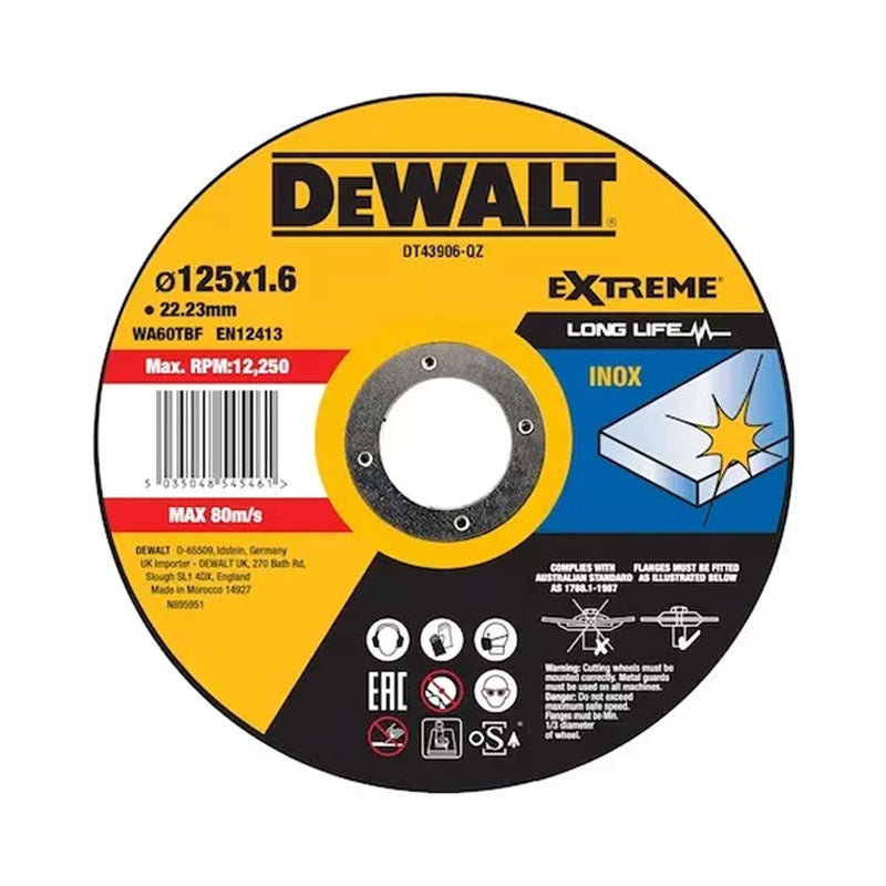 Lot de 25 Disques à tronçonner l'inox 125x22,2mm, moyeu plat DEWALT