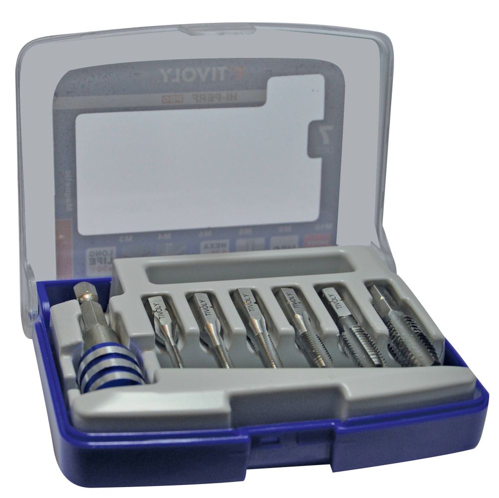 Tivoly   7 pièces - 6 tarauds HSS queue hexagonale M3 à M10 -Porte-embout Quick change