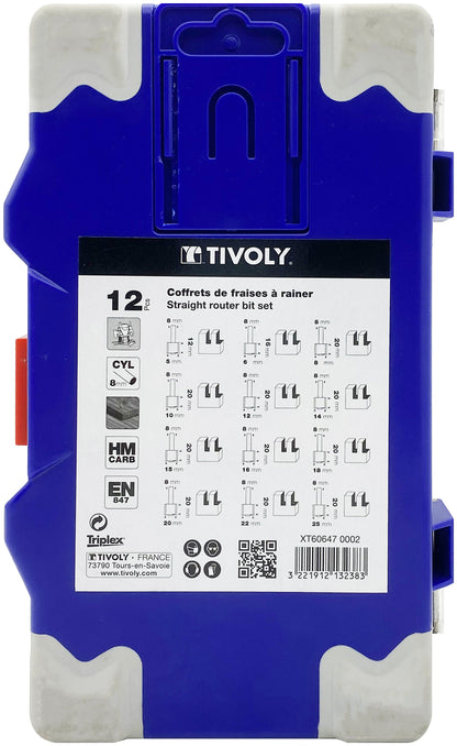 Tivoly   12 fraises de défonceuse à rainurer - Queue 8mm
