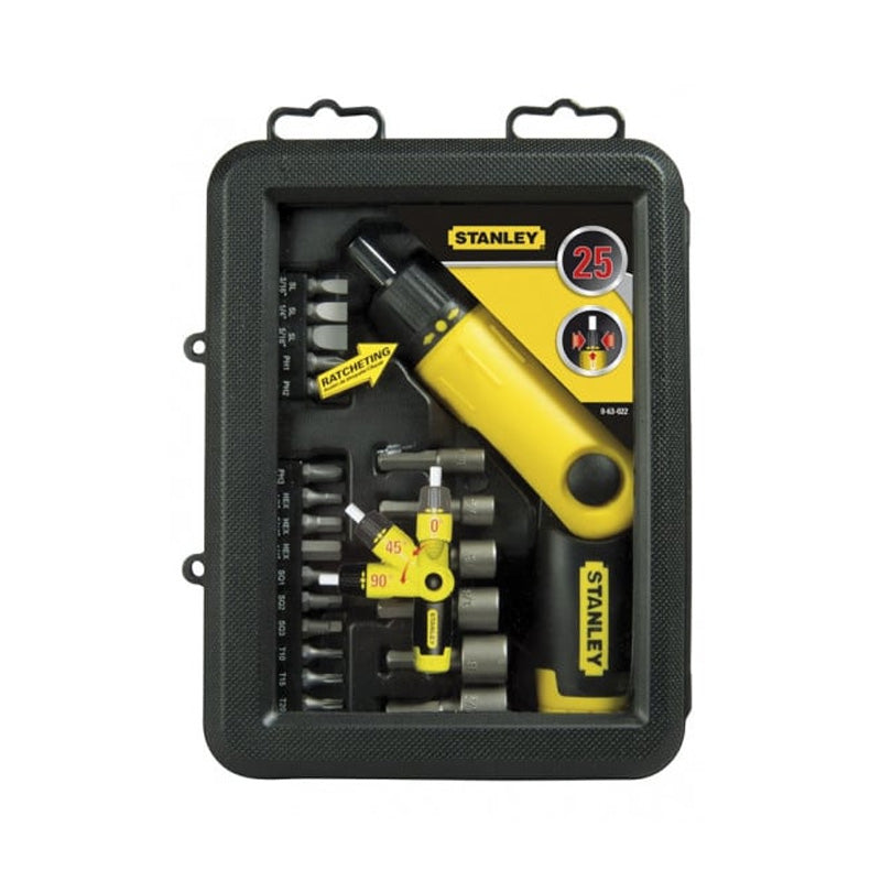 Tournevis porte-embouts à cliquet poignée revolver - coffret 25 pièces - STANLEY - 0-63-022