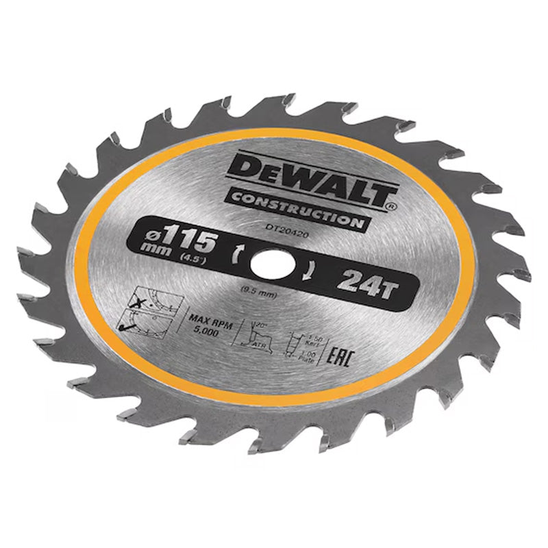 Lame de scie circulaire sans fil DEWALT DT20420-QZ Carbure Construction Ø115x9,5mm, 24 dents