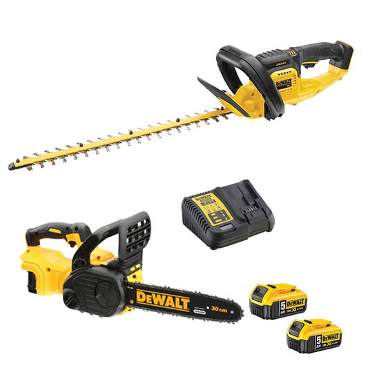 Pack 2 outils DEWALT DCKRT01GA Tronçonneuse + Taille-haie 18V + 2 batteries + chargeur