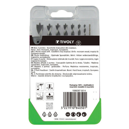 Tivoly   Coffret 8 forets bois 3 pointes gradués SLR Ø 2 à 10mm
