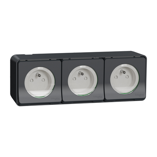 Triple prise SCHNEIDER MUR36037 2P+T étanche grise horizontale Mureva Styl