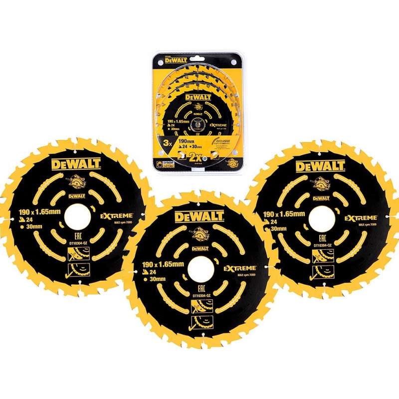 Lots de 3 Lames Ø 190mm DEWALT DT10399-QZ EXTREME pour scie circulaire