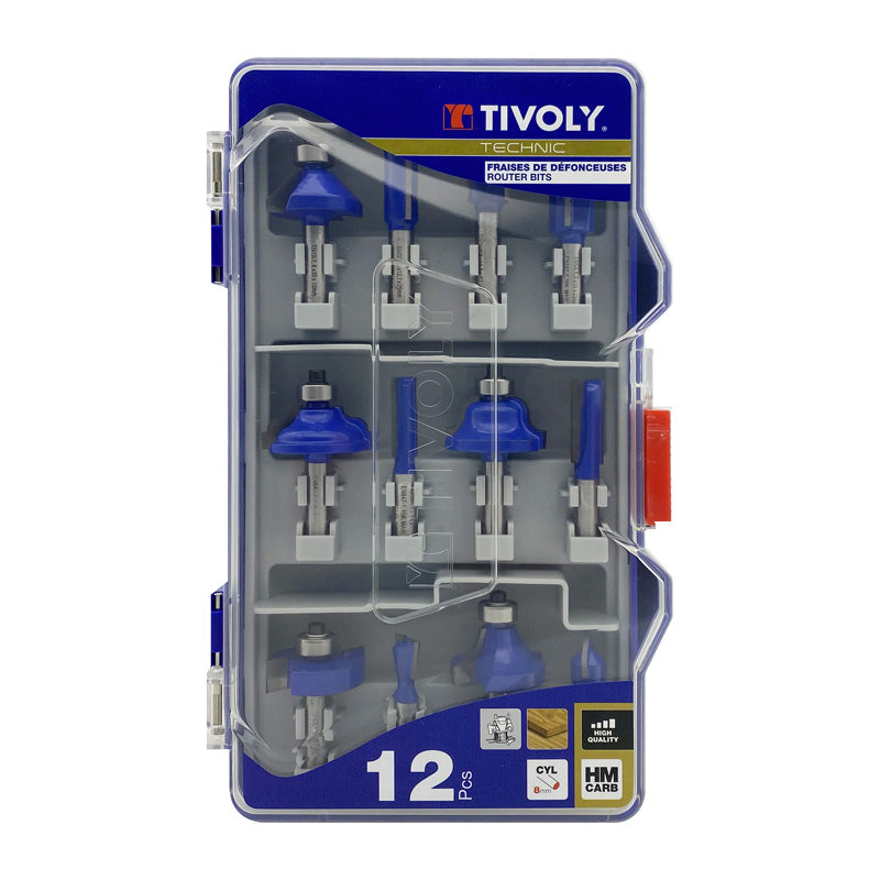 Tivoly   12 fraises de défonceuse à rainurer - Queue 8mm