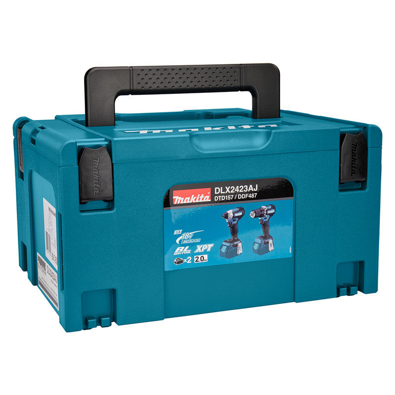 Pack 2 outils MAKITA DLX2423AJ - 18V avec Perceuse DDF487 + Visseuse à chocs DTD157 + 2 batteries 2Ah + chargeur